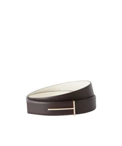 Tom Ford Slim T Textured-leather Belt In Brown