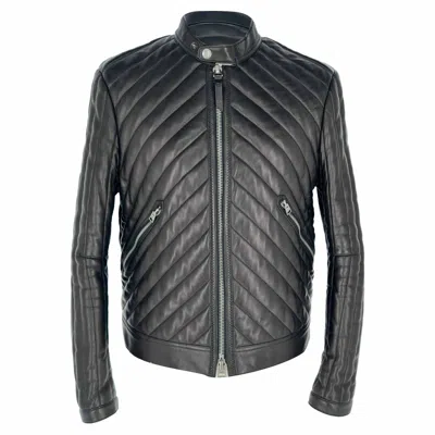 Pre-owned Tom Ford Slim-fit Cropped Quilted Biker Jacket In Black Leather