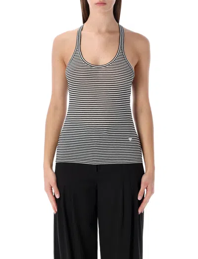 Tom Ford Striped Viscose Tank Top With Tonal Tf Embroidered Logo In Multi
