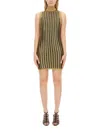 Tom Ford High Neck Wool Blend Dress With Metallic Effect In Gold