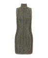 Tom Ford Striped Ribbed Metallic Wool-blend Turtleneck Mini Dress In Gray