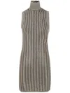 Tom Ford Striped Ribbed Metallic Wool-blend Turtleneck Mini Dress In Metallic Olive