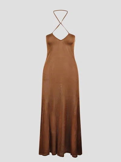 Tom Ford Slinky Viscose Jersey Knit Halterneck Maxi Dress In Brown