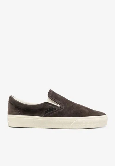 Tom Ford Suede Slip-on Sneakers In Brown