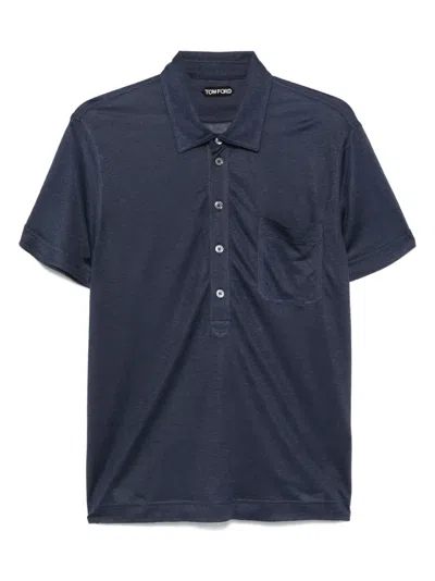 Tom Ford Slub-texture Polo Shirt In Blue