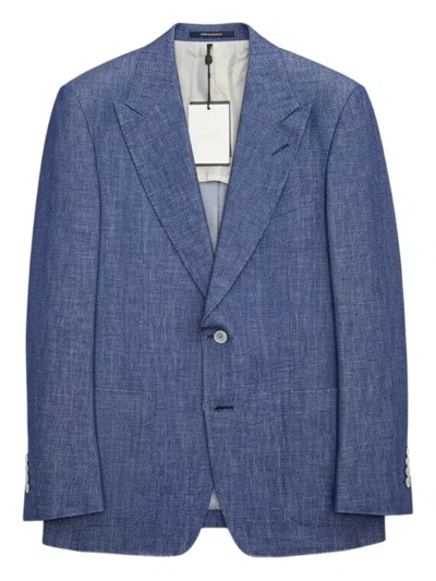 Tom Ford Slub-textured Buttoned Blazer In Blue