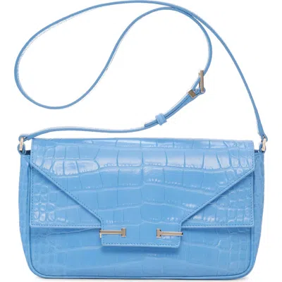 Tom Ford Small Aube Croc Embossed Leather Shoulder Bag In Blue