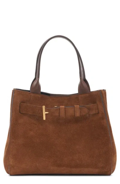 Tom Ford Small Audrey Suede Tote In Brown