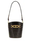 Tom Ford Small Shiny Stamped Croc Bucket Bag In Brown