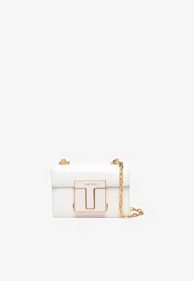 Tom Ford Small Croc-embossed Chain Shoulder Bag In Chalk