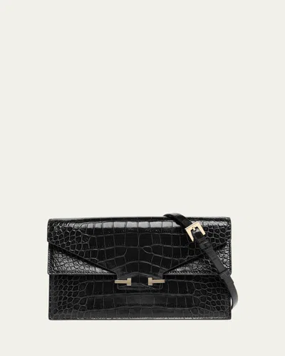Tom Ford Small Croc-embossed Leather T-clasp Clutch Bag In Black