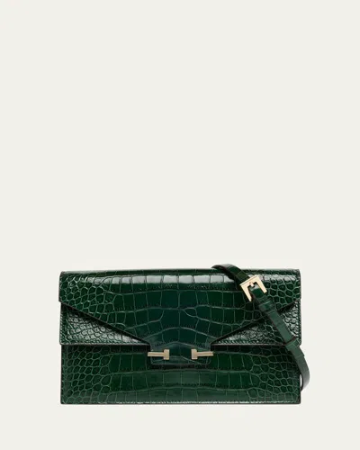 Tom Ford Small Croc-embossed Leather T-clasp Clutch Bag In Green