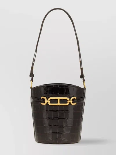 Tom Ford Small Crocodile Bucket Bag With Gold Hardware In Brown