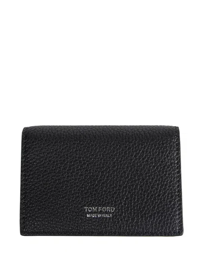 Tom Ford Small Folding Leather Cardholder In Black