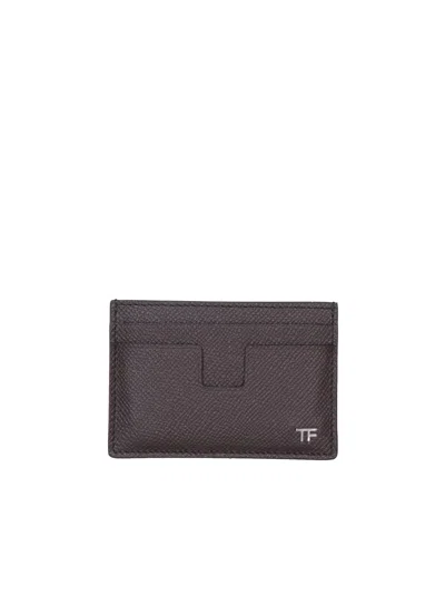 Tom Ford Small Grain Leather Cardholder In Brown