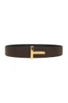 Tom Ford Small Grain Calf T Belt In Chocolate & Black