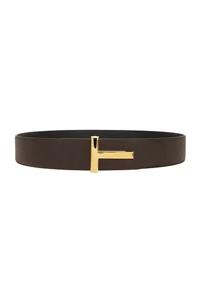 Tom Ford Small Grain Calf T Belt In Chocolate Black