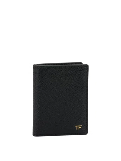 Tom Ford Small Grain Leather Folding Card Holder In Black