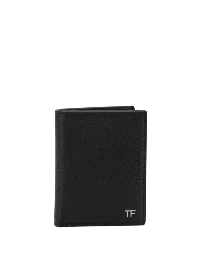 Tom Ford Small Grain Leather Folding Card Holder In Black