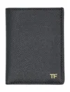 Tom Ford Small Grain Leather Folding Cardholder In Black