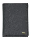 Tom Ford Small Grain Leather Folding Cardholder In Black