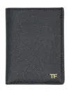 Tom Ford Small Grain Leather Folding Cardholder In Black