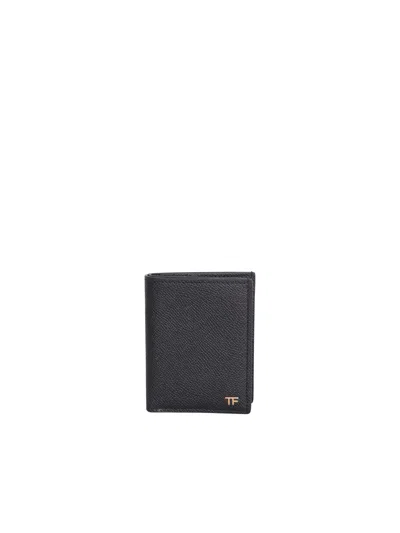 Tom Ford Small Grain Leather Folding Cardholder In Black