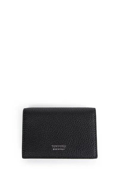 Tom Ford Small Grain Leather Folding Cardholder In Black