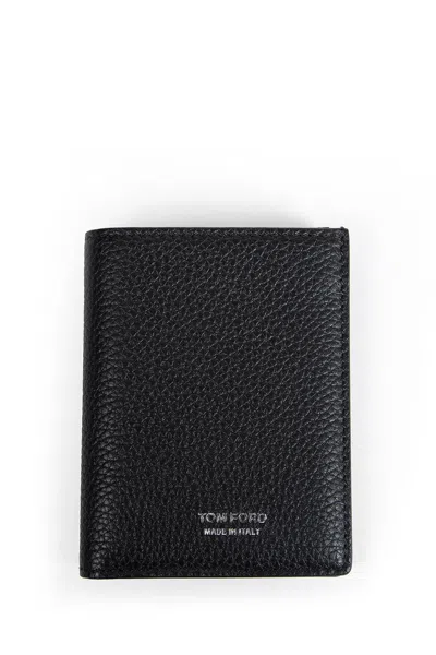 Tom Ford Small Grain Leather Folding Cardholder In Black