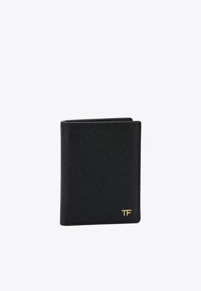 Tom Ford Small Grain Leather Folding Wallet In Black