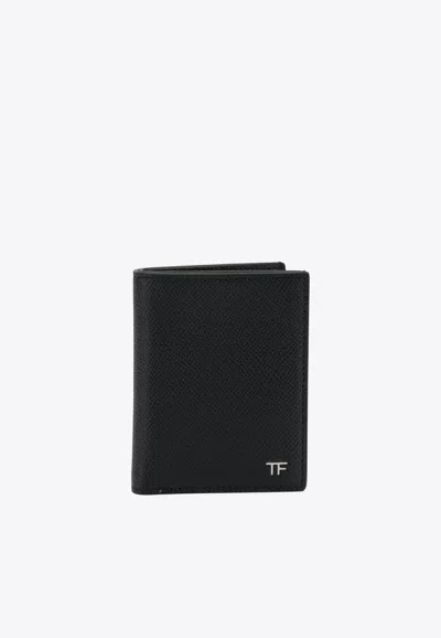Tom Ford Small Grain Leather Folding Wallet In Black