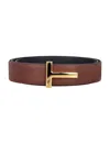 Tom Ford Logo-plaque Belt In Maohgany + Black