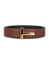 Tom Ford Logo-plaque Belt In Maohgany + Black