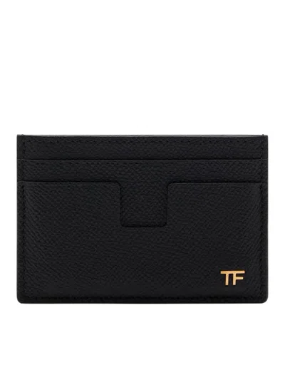 Tom Ford Small Grain Leather T Line Cardholder In Black