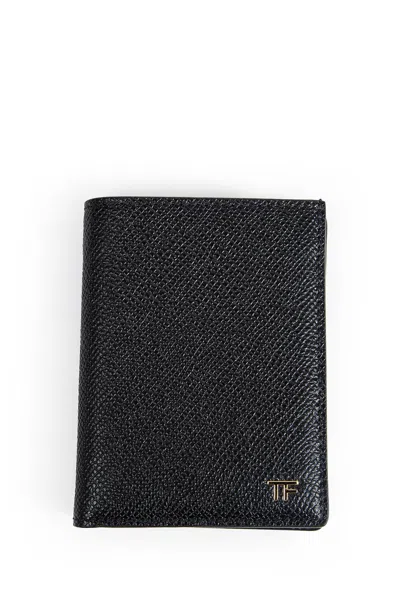 Tom Ford Small Grained Leather Folding Card Holder In Black