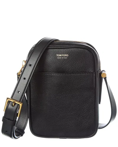 Tom Ford Small Leather Messenger Pouch In Black