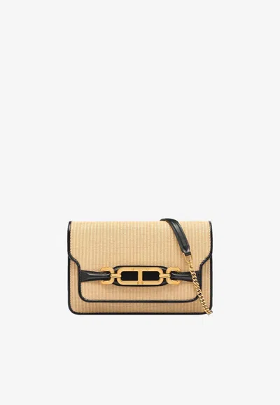 Tom Ford Small Raffia And Leather Shoulder Bag In Beige