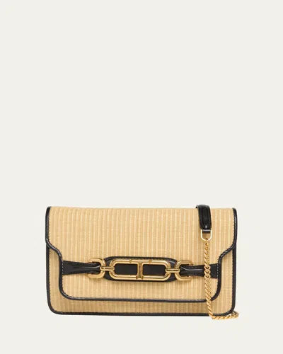 Tom Ford Small Shoulder Bag In Raffia Cotton And Leather In Natural Black