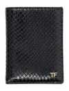 Tom Ford Small Snake Embossed Leather Folding Cardholder In Black