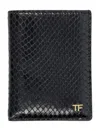 Tom Ford Small Snake Embossed Leather Folding Cardholder In Black