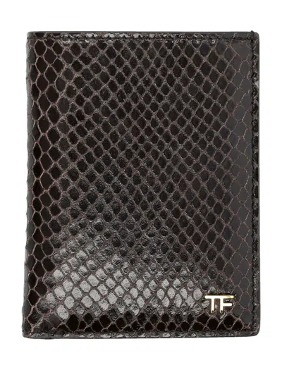 TOM FORD SMALL SNAKE EMBOSSED LEATHER FOLDING CARDHOLDER