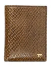 Tom Ford Small Snake Embossed Leather Folding Cardholder In Oak Beige