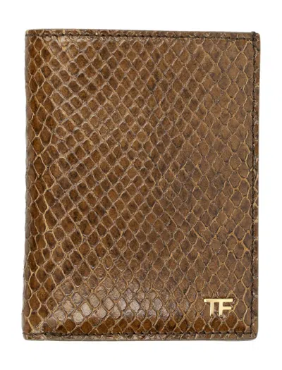 TOM FORD TOM FORD SMALL SNAKE EMBOSSED LEATHER FOLDING CARDHOLDER