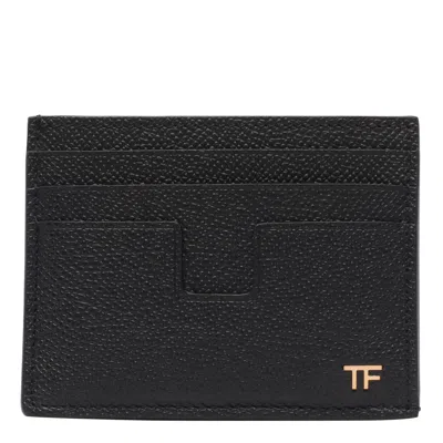 Tom Ford Logo-plaque Leather Cardholder In Black