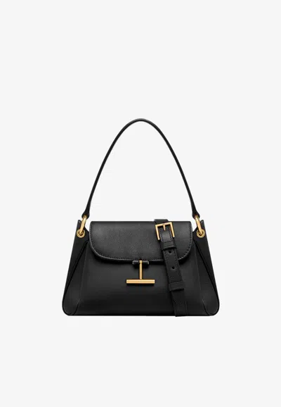 Tom Ford Small Tara Grained Leather Shoulder Bag In Black