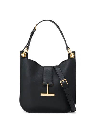 Tom Ford Small Tara Leather Tote Bag In Black