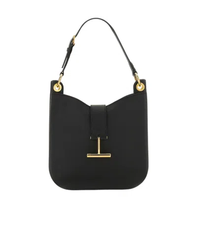 Tom Ford Small Tara Leather Tote Bag In Black