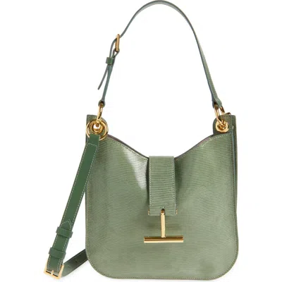 Tom Ford Small Tara Lizard Embossed Leather Top Handle Bag In Laurel Green