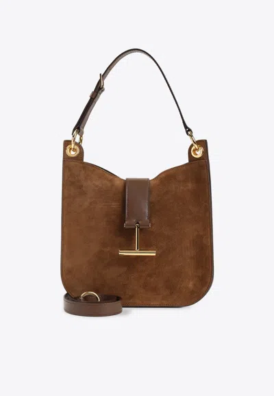 Tom Ford Small Tara Suede Crossbody Bag In Brown
