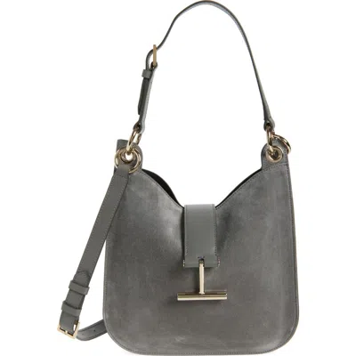 Tom Ford Small Tara Suede Top Handle Bag In Gray